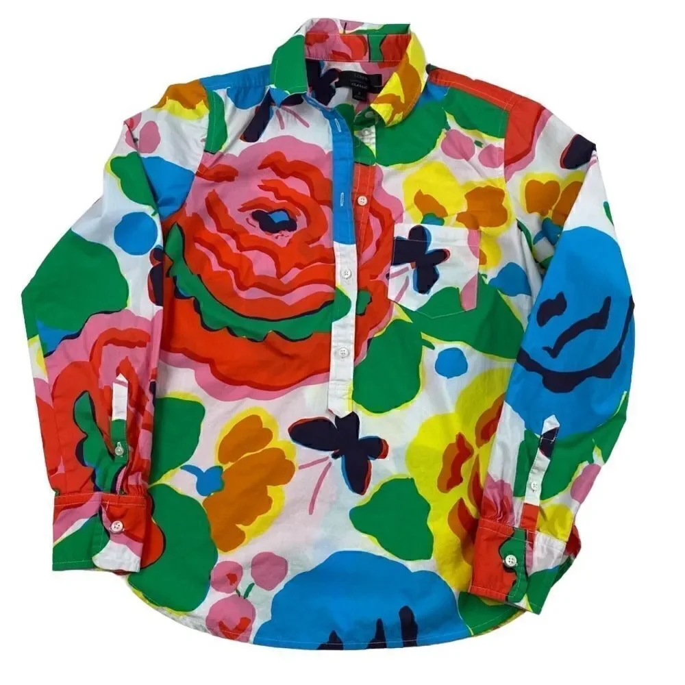 J. Crew Poplin Ratti Jardin Floral Print Blouse Sz 2